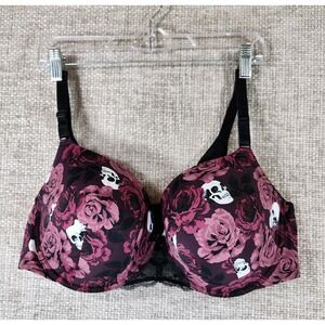 Torrid Curve Underwire Bra Womens 42D Skulls Roses Black Goth Molded Cups EUC